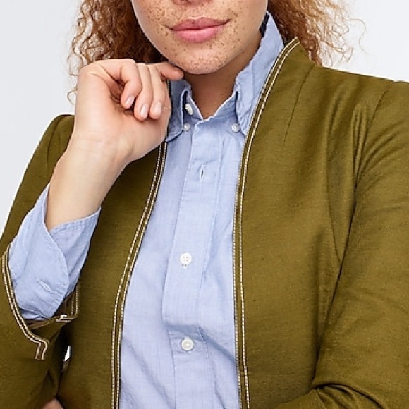 J. Crew Going-Out Blazer in Olive Stretch Linen